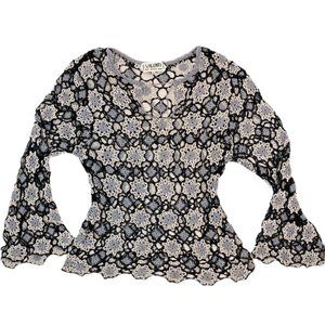 90s Valenti Crochet Blouse With Flared Sleeves
